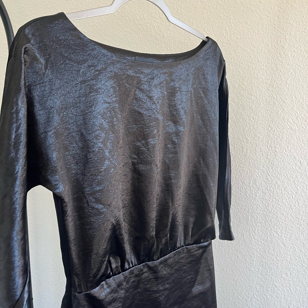 BANANA REPUBLIC | Luxury Evening Boatneck Satin Sheen Mini Dress Black | Size 2 - Picture 2 of 8